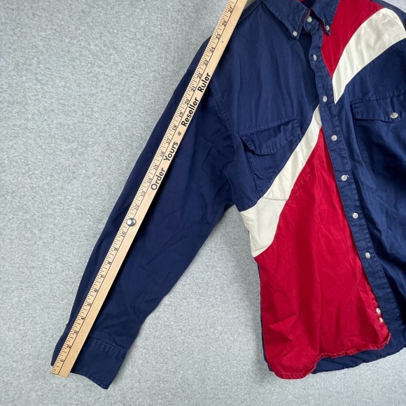 Vintage Rustler Shirt Mens Large Blue Red by Wrangler Western Button Up Rodeo - Picture 6 of 10